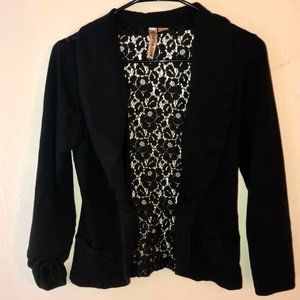 Black Jacket Button up with lace floral on the back